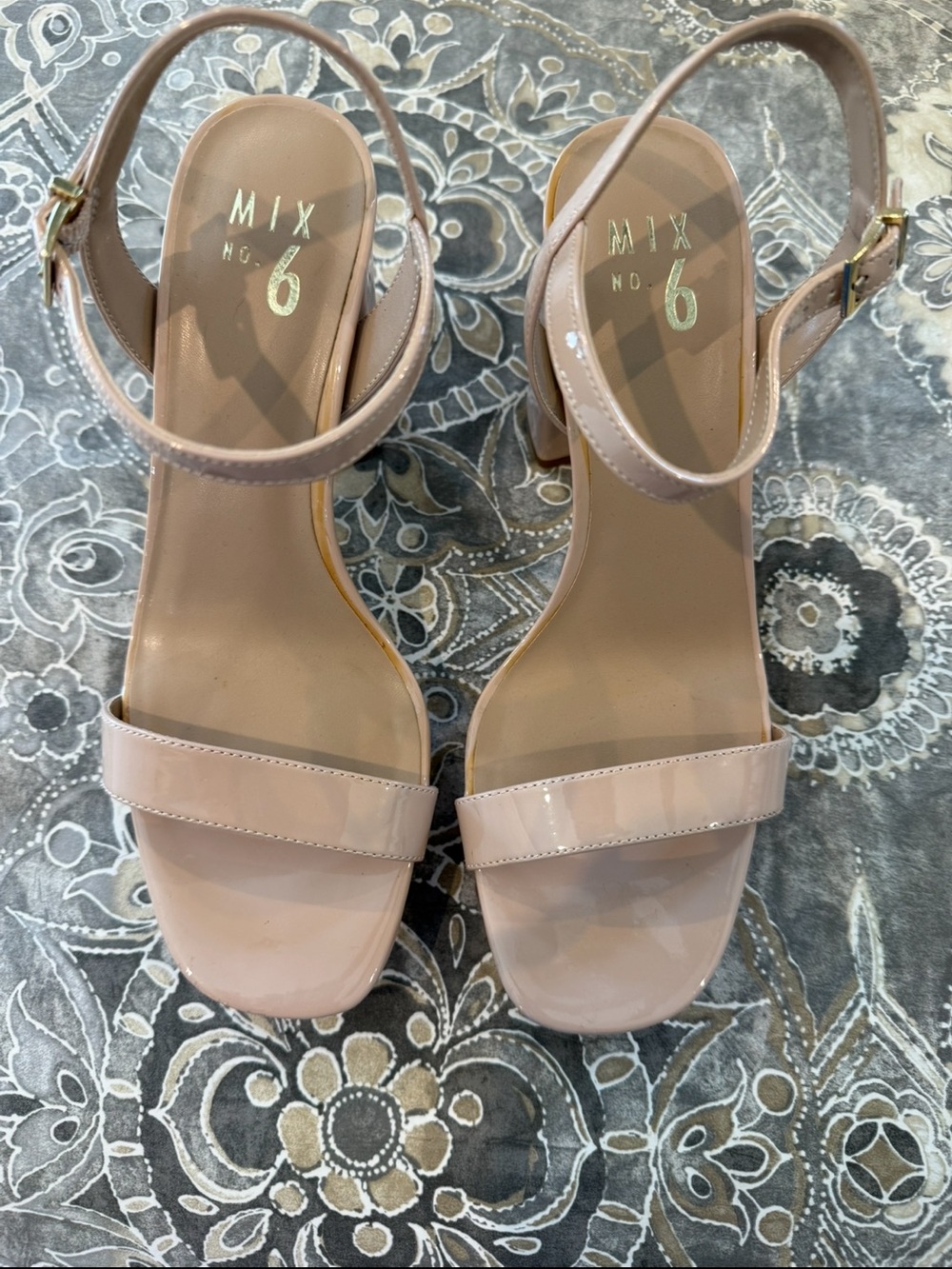 Mix No. 6 Blush Patent Ankle-Strap Block Heels